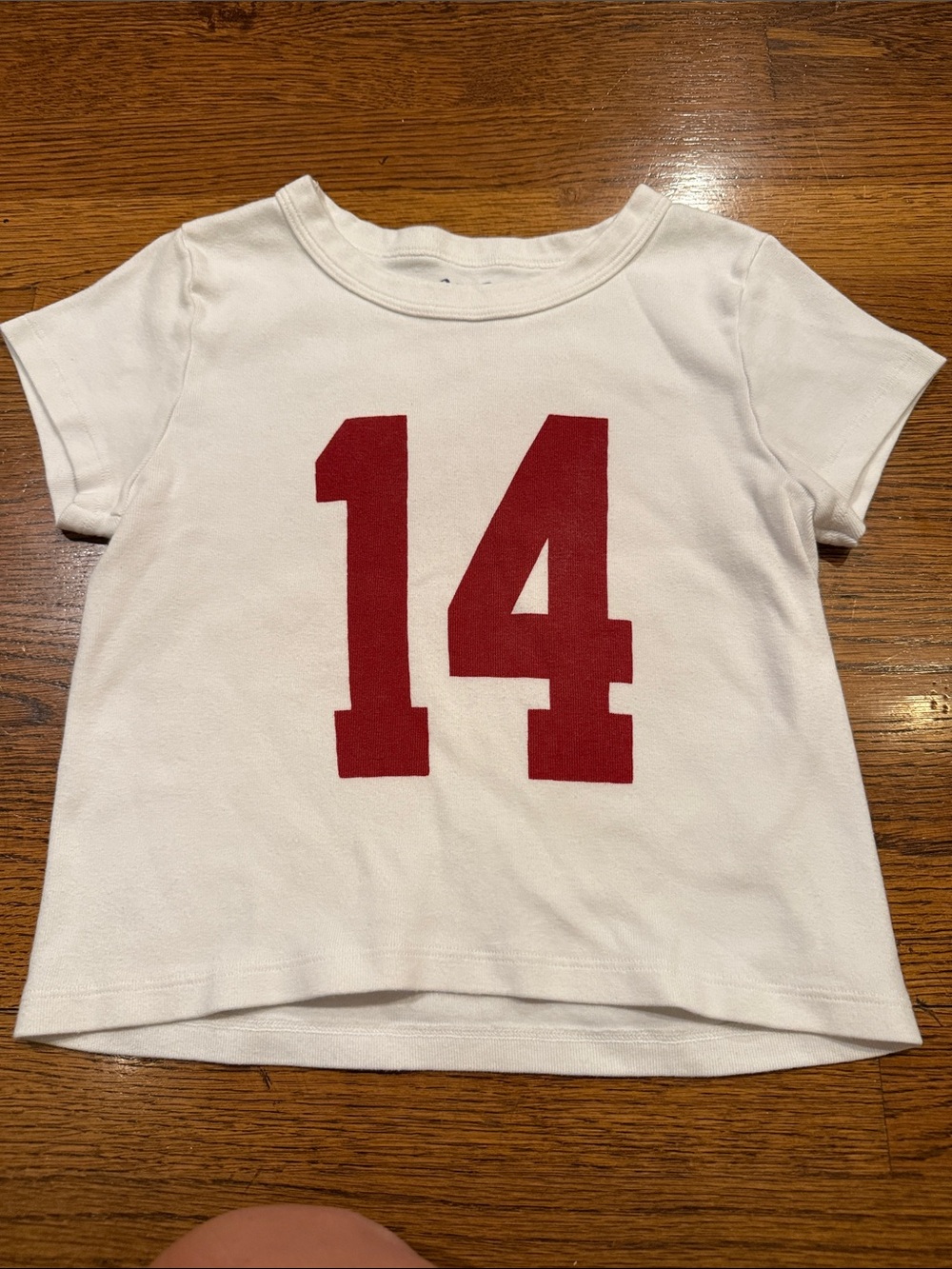Brandy Melville White Tee with Red '14' Graphic